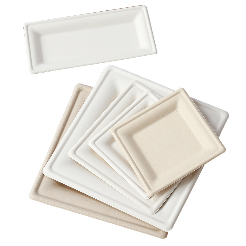 Real white and natural bagasse square plates